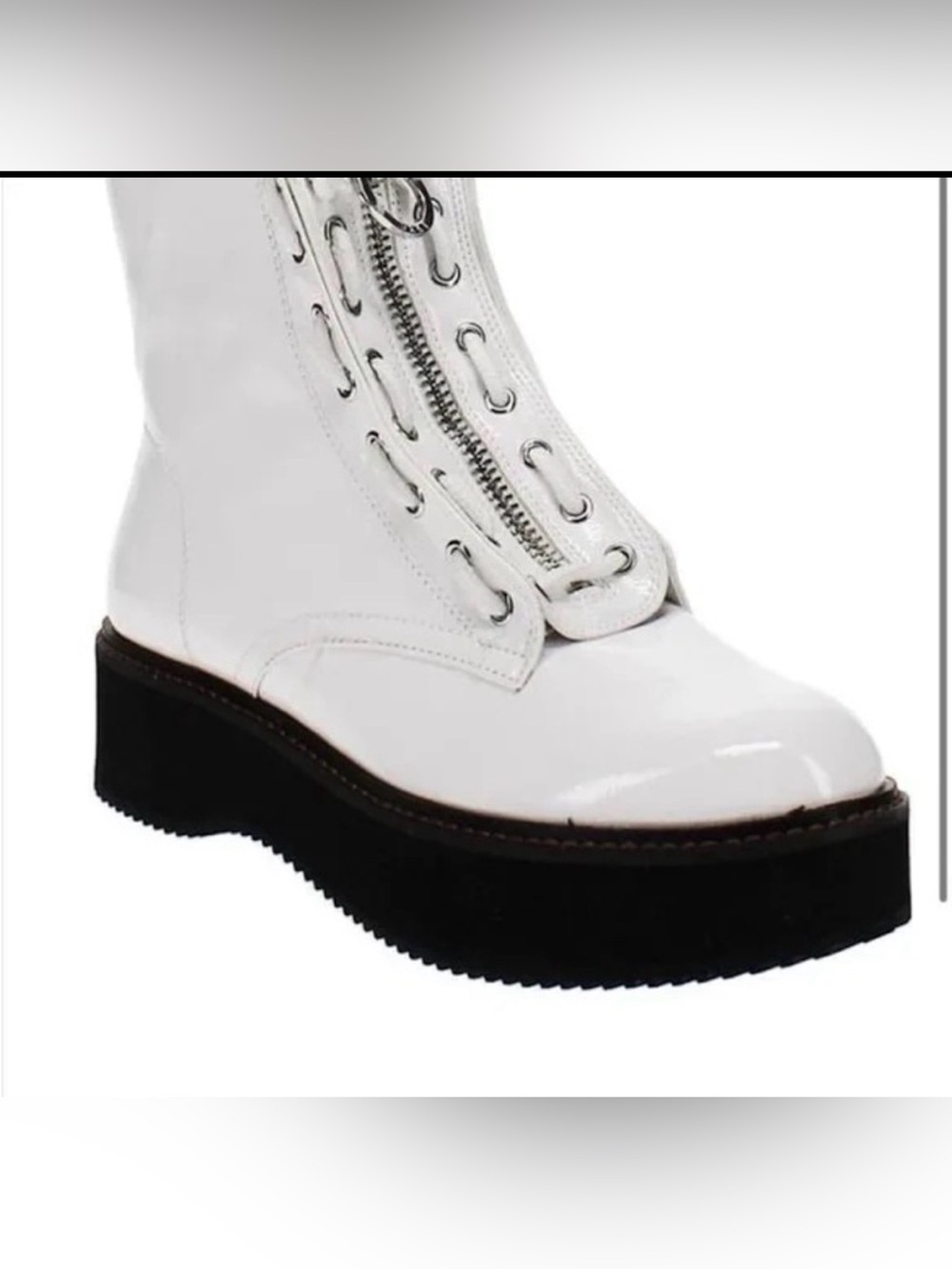 DKNY White Patent Lace-Up Ankle Boots with Front Zip